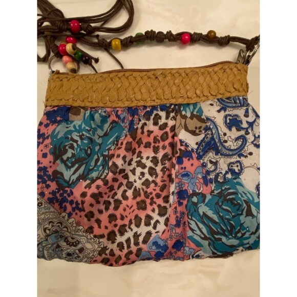 Womens Crossbody Bag Beaded Sparkle Straw Edge Boho Hippie Paisley Animal Print - Picture 3 of 12